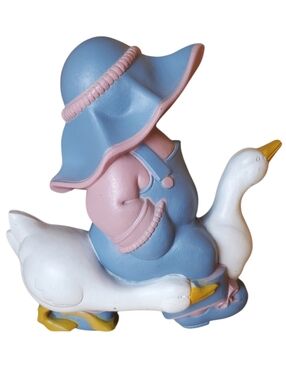 VTG 1988 Burwood Boy with Geese Wall Plaque Hanging 3D Blue Pink Country Decor
